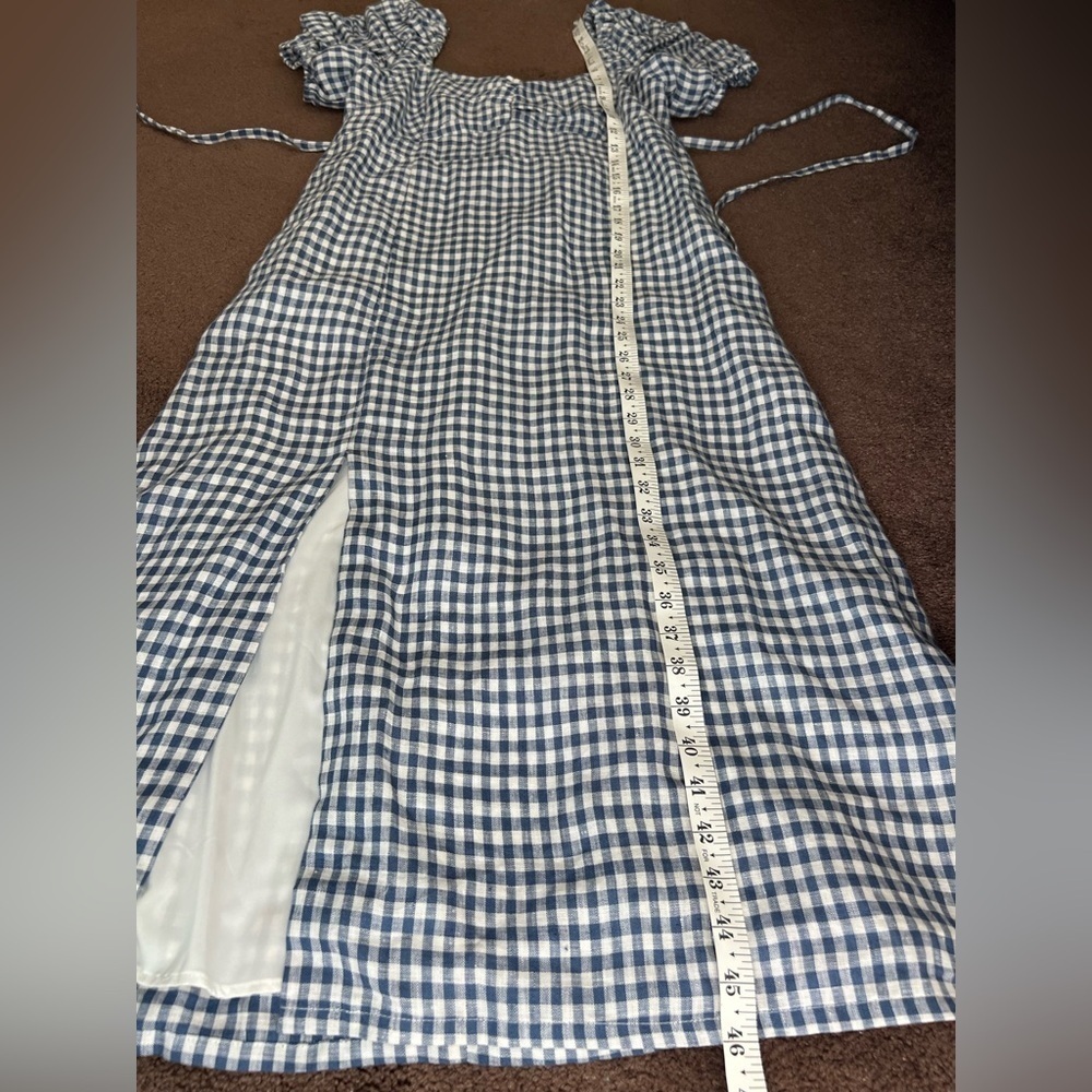 Emerson Fry 100% Linen Gingham Gathered Sleeve Dress - Picture 14 of 14